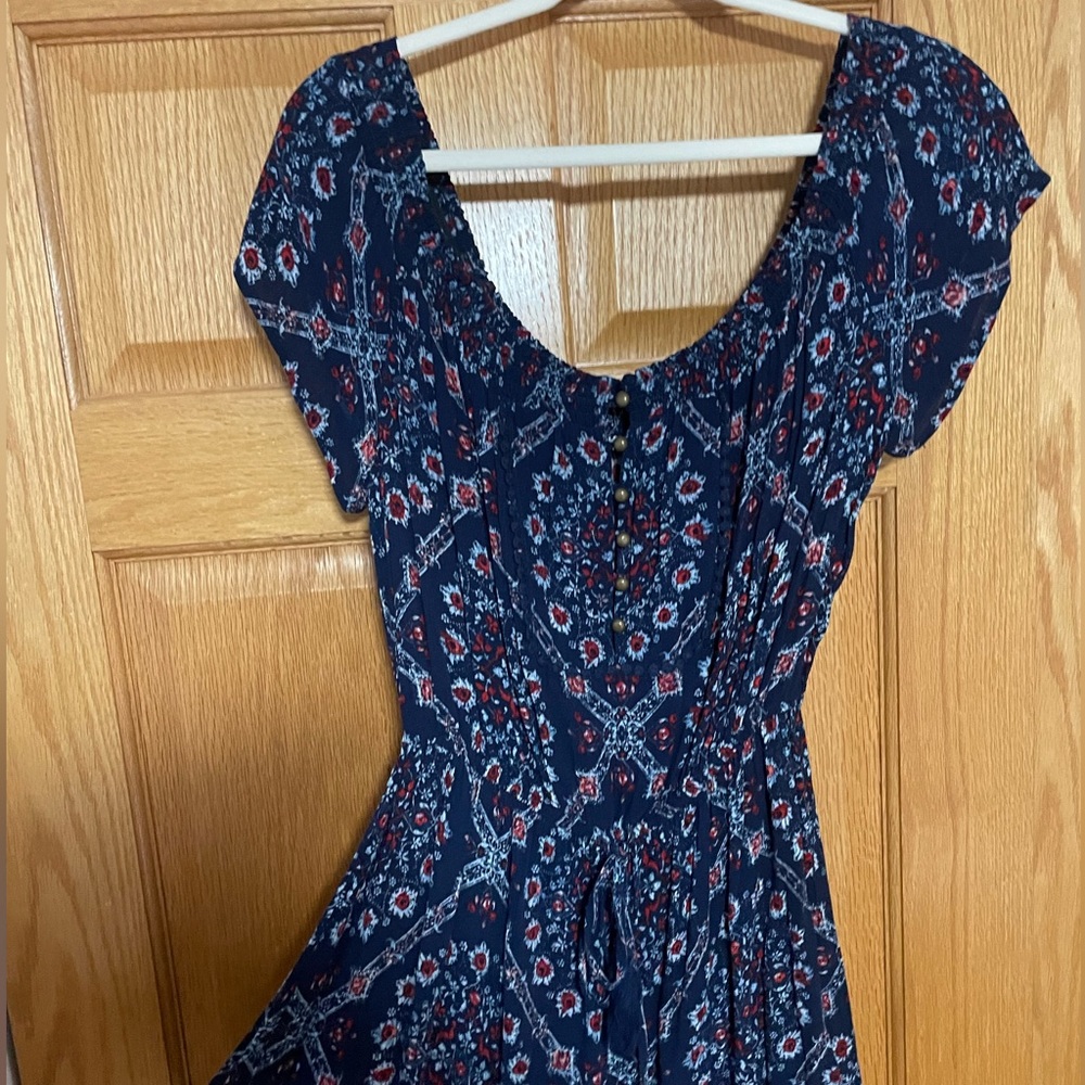 Navy blue, off-the-shoulder romper